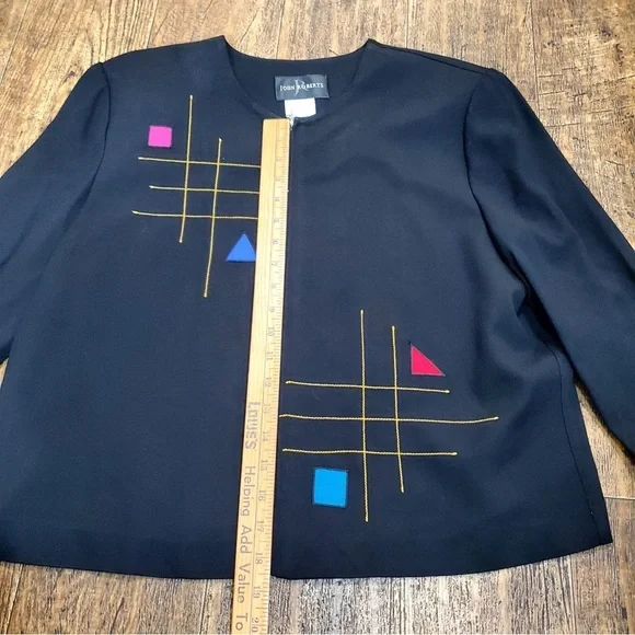Vintage 80s John Roberts Embroidered Zip Up Black Jacket Blazer Size 14 - Picture 7 of 11